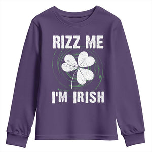 Funny St. Patrick's Day Youth Sweatshirt Rizz Me I'm Irish TS09 Purple Print Your Wear