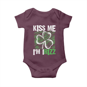Funny St. Patrick's Day Baby Onesie Kiss Me I'm iRizz Shamrock TS09 Maroon Print Your Wear