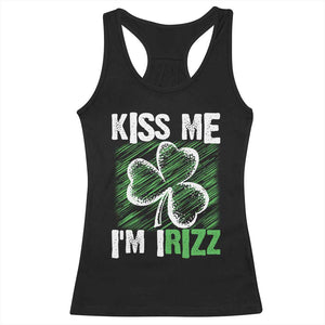 Funny St. Patrick's Day Racerback Tank Top Kiss Me I'm iRizz Shamrock TS09 Black Print Your Wear