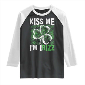 Funny St. Patrick's Day Raglan Shirt Kiss Me I'm iRizz Shamrock TS09 Black White Print Your Wear