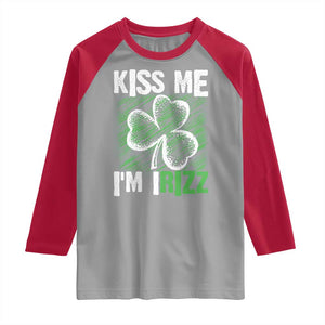 Funny St. Patrick's Day Raglan Shirt Kiss Me I'm iRizz Shamrock TS09 Sport Gray Red Print Your Wear