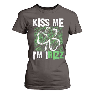 Funny St. Patrick's Day T Shirt For Women Kiss Me I'm iRizz Shamrock TS09 Dark Chocolate Print Your Wear
