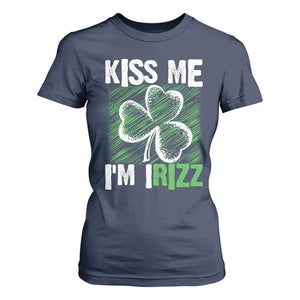 Funny St. Patrick's Day T Shirt For Women Kiss Me I'm iRizz Shamrock TS09 Navy Print Your Wear