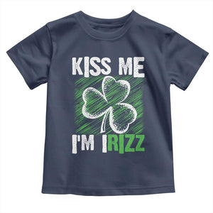 Funny St. Patrick's Day Toddler T Shirt Kiss Me I'm iRizz Shamrock TS09 Navy Print Your Wear