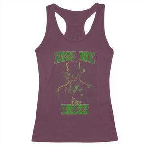 Funny St. Patrick's Day Racerback Tank Top Kiss Me I'm iRizz Cool Leprechaun TS09 Maroon Print Your Wear