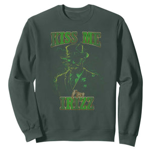 Funny St. Patrick's Day Sweatshirt Kiss Me I'm iRizz Cool Leprechaun TS09 Dark Forest Green Print Your Wear