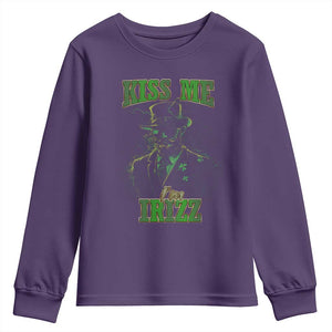Funny St. Patrick's Day Youth Sweatshirt Kiss Me I'm iRizz Cool Leprechaun TS09 Purple Print Your Wear