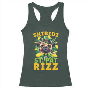 Funny St. Patrick's Day Racerback Tank Top Skibidi St. Patrizz Cute Dog Leprechaun TS09 Dark Forest Green Print Your Wear