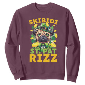 Funny St. Patrick's Day Sweatshirt Skibidi St. Patrizz Cute Dog Leprechaun TS09 Maroon Print Your Wear