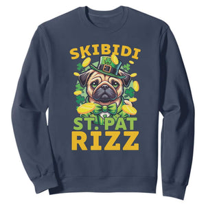 Funny St. Patrick's Day Sweatshirt Skibidi St. Patrizz Cute Dog Leprechaun TS09 Navy Print Your Wear