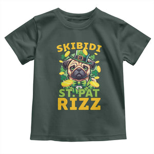 Funny St. Patrick's Day Toddler T Shirt Skibidi St. Patrizz Cute Dog Leprechaun TS09 Dark Forest Green Print Your Wear