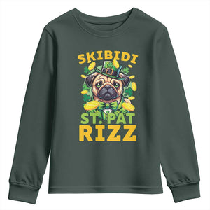 Funny St. Patrick's Day Youth Sweatshirt Skibidi St. Patrizz Cute Dog Leprechaun TS09 Dark Forest Green Print Your Wear