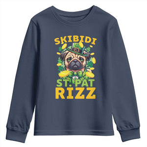 Funny St. Patrick's Day Youth Sweatshirt Skibidi St. Patrizz Cute Dog Leprechaun TS09 Navy Print Your Wear
