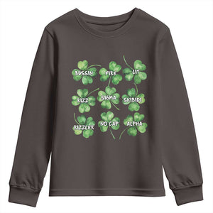 Funny St. Patrick's Day Youth Sweatshirt Shamrock Lit Rizz Sigma Skibidi Rizzler No Cap Alpha TS09 Dark Chocolate Print Your Wear