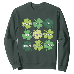 Funny St. Patrick's Day Sweatshirt Lit Rizz Sigma Skibidi Rizzler No Cap Alpha TS09 Dark Forest Green Print Your Wear