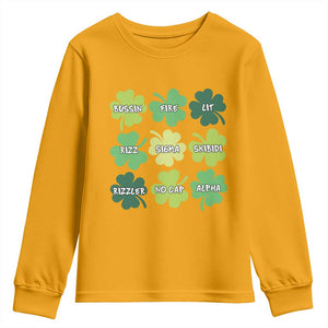Funny St. Patrick's Day Youth Sweatshirt Lit Rizz Sigma Skibidi Rizzler No Cap Alpha TS09 Gold Print Your Wear