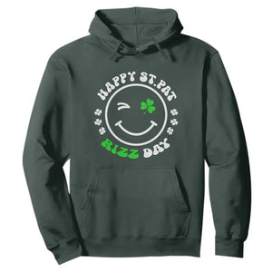 Funny St. Patrick's Day Hoodie Happy St Pat Rizz Day Shamrock Lucky Face TS09 Dark Forest Green Print Your Wear