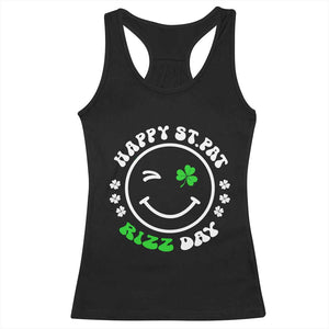 Funny St. Patrick's Day Racerback Tank Top Happy St Pat Rizz Day Shamrock Lucky Face TS09 Black Print Your Wear