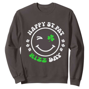 Funny St. Patrick's Day Sweatshirt Happy St Pat Rizz Day Shamrock Lucky Face TS09 Dark Chocolate Print Your Wear