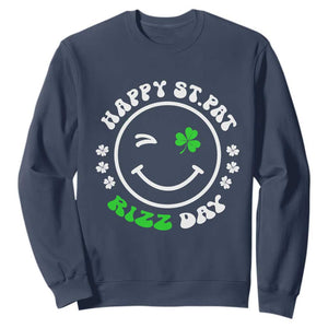 Funny St. Patrick's Day Sweatshirt Happy St Pat Rizz Day Shamrock Lucky Face TS09 Navy Print Your Wear