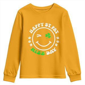 Funny St. Patrick's Day Youth Sweatshirt Happy St Pat Rizz Day Shamrock Lucky Face TS09 Gold Print Your Wear