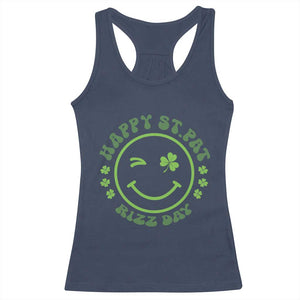 Funny St. Patrick's Day Racerback Tank Top Happy St Pat Rizz Day Lucky Shamrock Face TS09 Navy Print Your Wear