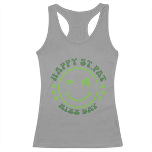 Funny St. Patrick's Day Racerback Tank Top Happy St Pat Rizz Day Lucky Shamrock Face TS09 Sport Gray Print Your Wear