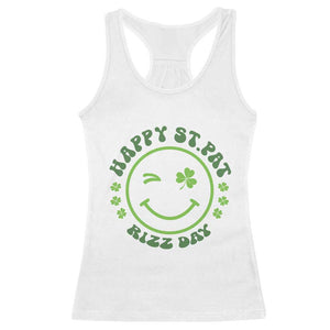 Funny St. Patrick's Day Racerback Tank Top Happy St Pat Rizz Day Lucky Shamrock Face TS09 White Print Your Wear