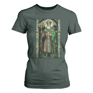 St. Patrick's Day T Shirt For Women Saint Patrick Art Aesthetic Stained Glass TS09 Dark Forest Green Print Your Wear