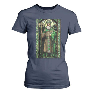 St. Patrick's Day T Shirt For Women Saint Patrick Art Aesthetic Stained Glass TS09 Navy Print Your Wear