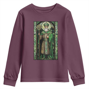 St. Patrick's Day Youth Sweatshirt Saint Patrick Art Aesthetic Stained Glass TS09 Maroon Print Your Wear