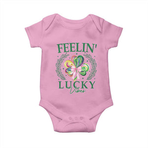 St. Patrick's Day Baby Onesie Feelin' Lucky Vibes Shamrock Coquette Bow TS09 Light Pink Print Your Wear