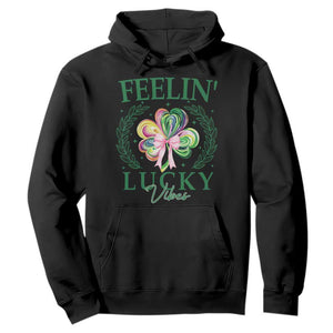 St. Patrick's Day Hoodie Feelin' Lucky Vibes Shamrock Coquette Bow TS09 Black Print Your Wear
