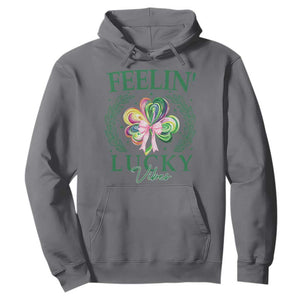 St. Patrick's Day Hoodie Feelin' Lucky Vibes Shamrock Coquette Bow TS09 Charcoal Print Your Wear