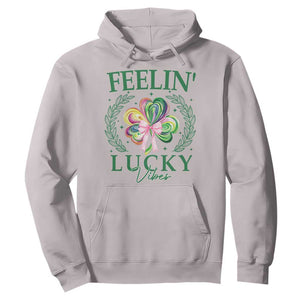 St. Patrick's Day Hoodie Feelin' Lucky Vibes Shamrock Coquette Bow TS09 Ice Gray Print Your Wear