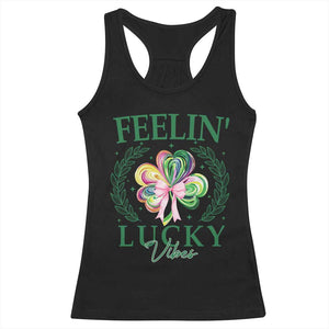 St. Patrick's Day Racerback Tank Top Feelin' Lucky Vibes Shamrock Coquette Bow TS09 Black Print Your Wear