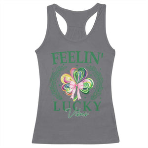 St. Patrick's Day Racerback Tank Top Feelin' Lucky Vibes Shamrock Coquette Bow TS09 Charcoal Print Your Wear