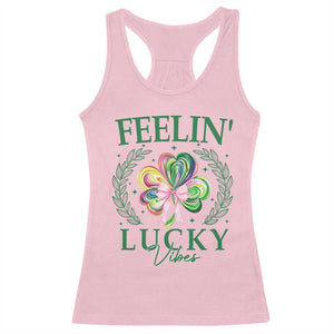 St. Patrick's Day Racerback Tank Top Feelin' Lucky Vibes Shamrock Coquette Bow TS09 Light Pink Print Your Wear