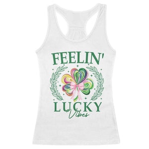 St. Patrick's Day Racerback Tank Top Feelin' Lucky Vibes Shamrock Coquette Bow TS09 White Print Your Wear