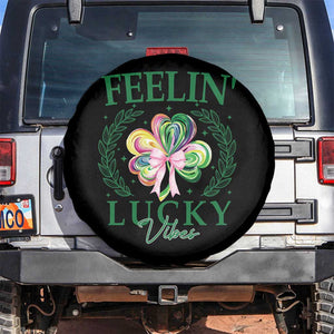 St. Patrick's Day Spare Tire Cover Feelin' Lucky Vibes Shamrock Coquette Bow TS09 No hole Black Print Your Wear