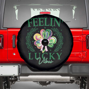 St. Patrick's Day Spare Tire Cover Feelin' Lucky Vibes Shamrock Coquette Bow TS09 Black Print Your Wear