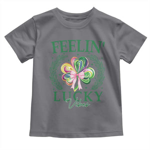 St. Patrick's Day Toddler T Shirt Feelin' Lucky Vibes Shamrock Coquette Bow TS09 Charcoal Print Your Wear