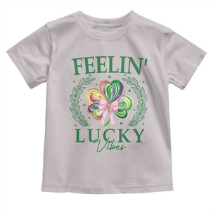 St. Patrick's Day Toddler T Shirt Feelin' Lucky Vibes Shamrock Coquette Bow TS09 Ice Gray Print Your Wear