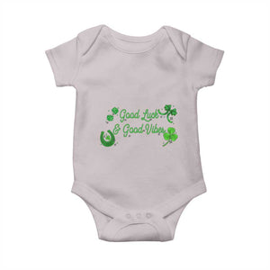 St. Patrick's Day Baby Onesie Good Luck And Good Vibes Shamrock Coquette Bow TS09 Ice Gray Print Your Wear