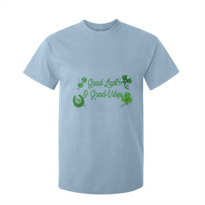 St. Patrick's Day T Shirt For Kid Good Luck And Good Vibes Shamrock Coquette Bow TS09 Light Blue Print Your Wear
