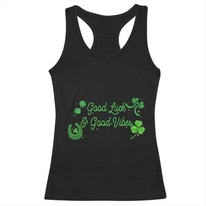 St. Patrick's Day Racerback Tank Top Good Luck And Good Vibes Shamrock Coquette Bow TS09 Black Print Your Wear