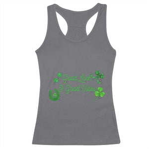 St. Patrick's Day Racerback Tank Top Good Luck And Good Vibes Shamrock Coquette Bow TS09 Charcoal Print Your Wear