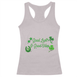 St. Patrick's Day Racerback Tank Top Good Luck And Good Vibes Shamrock Coquette Bow TS09 Ice Gray Print Your Wear