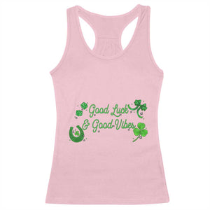 St. Patrick's Day Racerback Tank Top Good Luck And Good Vibes Shamrock Coquette Bow TS09 Light Pink Print Your Wear