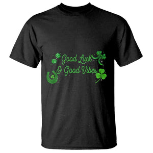 St. Patrick's Day T Shirt Good Luck And Good Vibes Shamrock Coquette Bow TS09 Black Print Your Wear